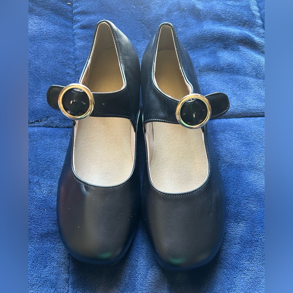 Black Mary Jane Block Heel Shoes